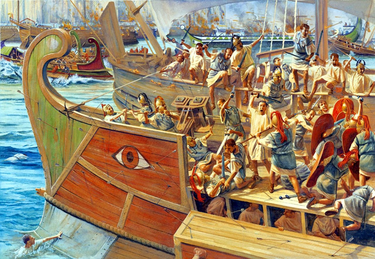 A Roman Battle On a Trireme Between Legionaries And Sailors