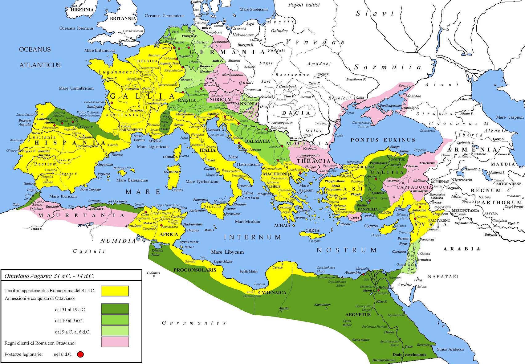 A Map of Roman Expansion from the Year 31 a.C to 14 d.C