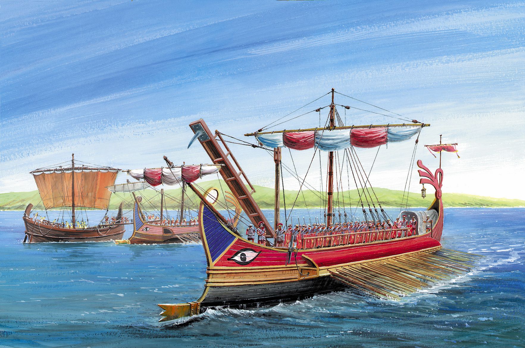 A Roman Ship or Trireme Sailing Away from England After a Failed Invasion