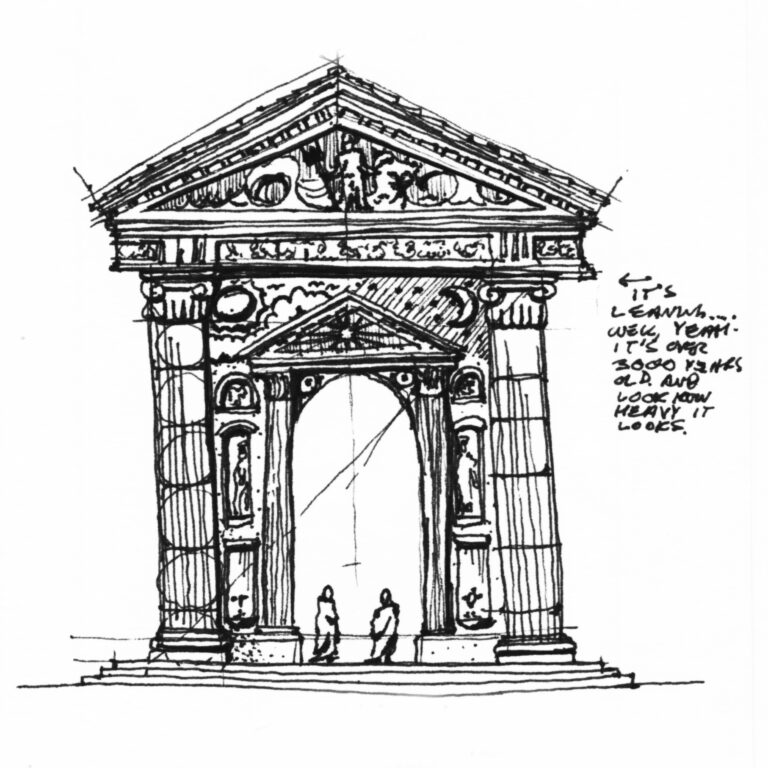 Hand-drawn sketch of a Roman triumphal arch, illustrating its basic architectural form and proportions