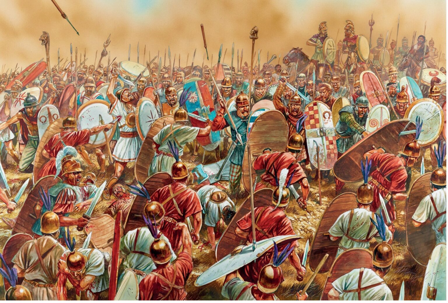 Dramatic depiction of the Battle of Zama showing fierce combat between Roman and Carthaginian forces, including Hannibal and Scipio’s armies