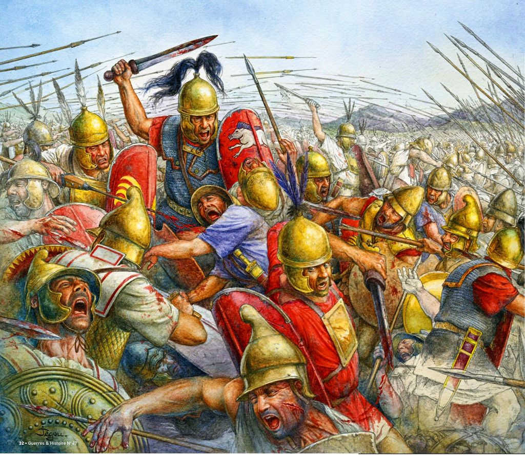 Dramatic depiction of the Battle of Beneventum showing fierce combat between Roman forces and Pyrrhus of Epirus in a bloody clash