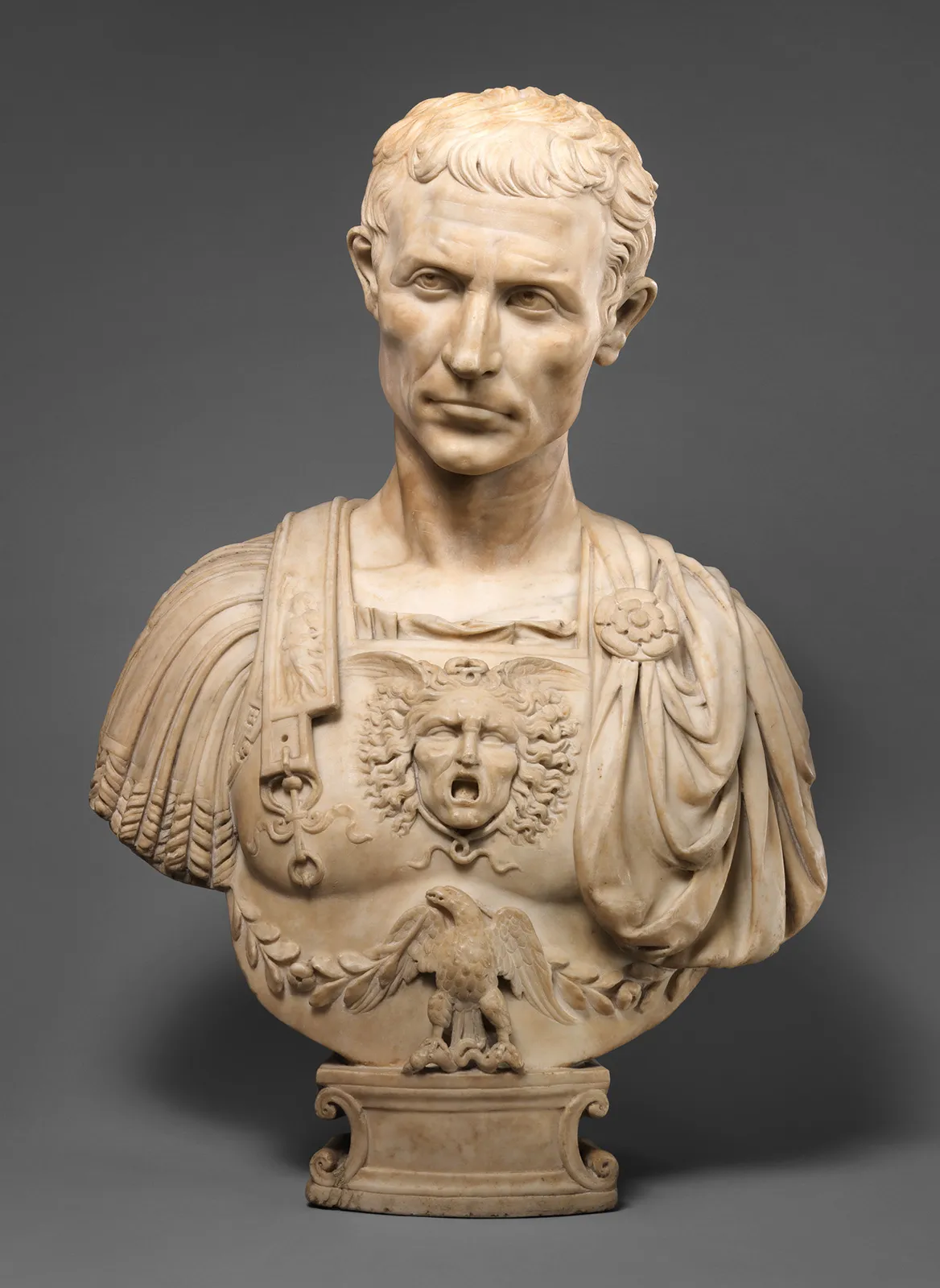 Marble statue of Julius Caesar depicting Roman general and dictator