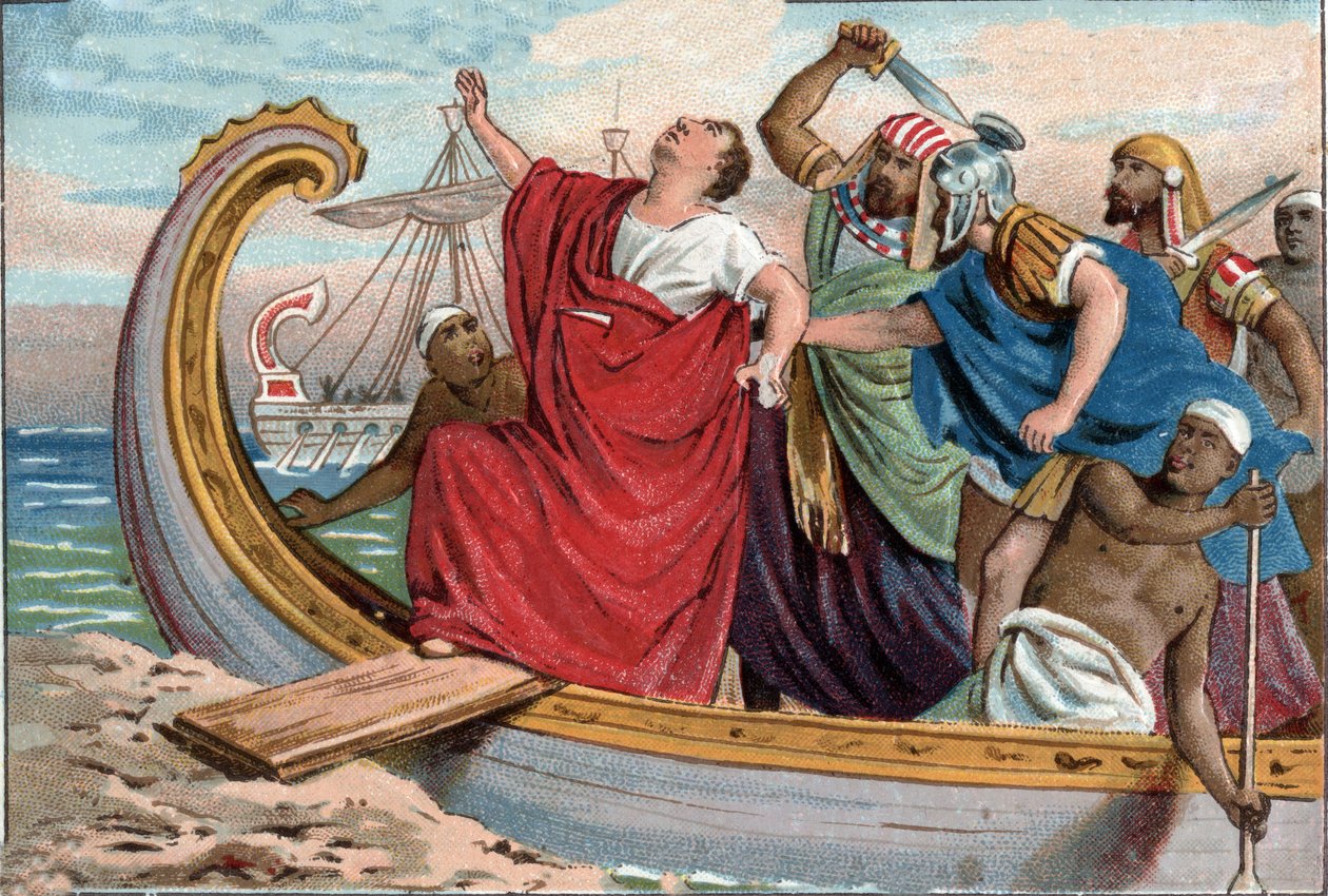 Assassination of Pompey on a boat after fleeing to Egypt in 48 BCE