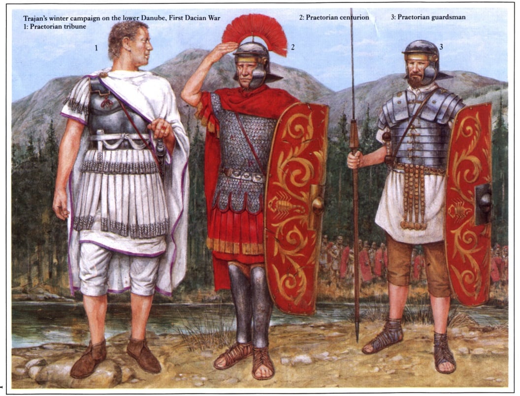 Praetorian tribune, centurion, and guardsman serving during Rome’s First Dacian War campaign