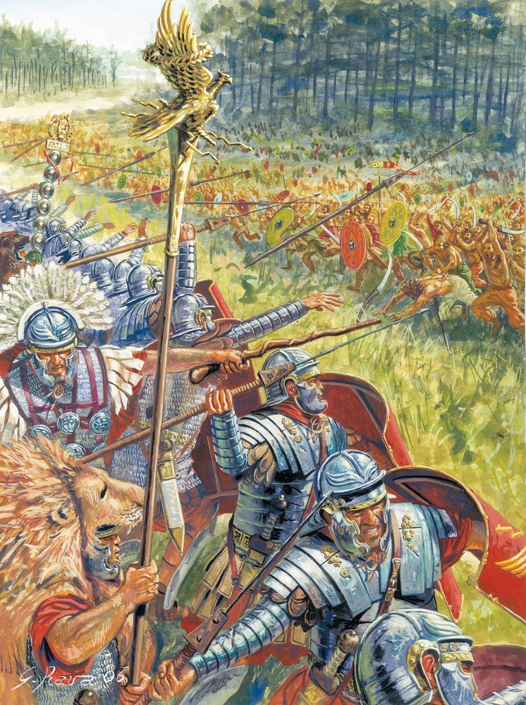 Roman soldiers defending the Danube frontier against attacking enemy forces during an ancient military campaign