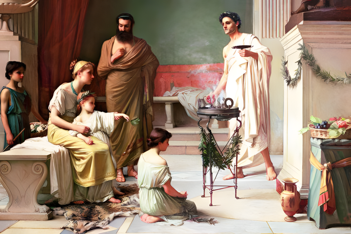 Roman doctor burning aromatic substances while attempting to treat disease through ancient medical practices