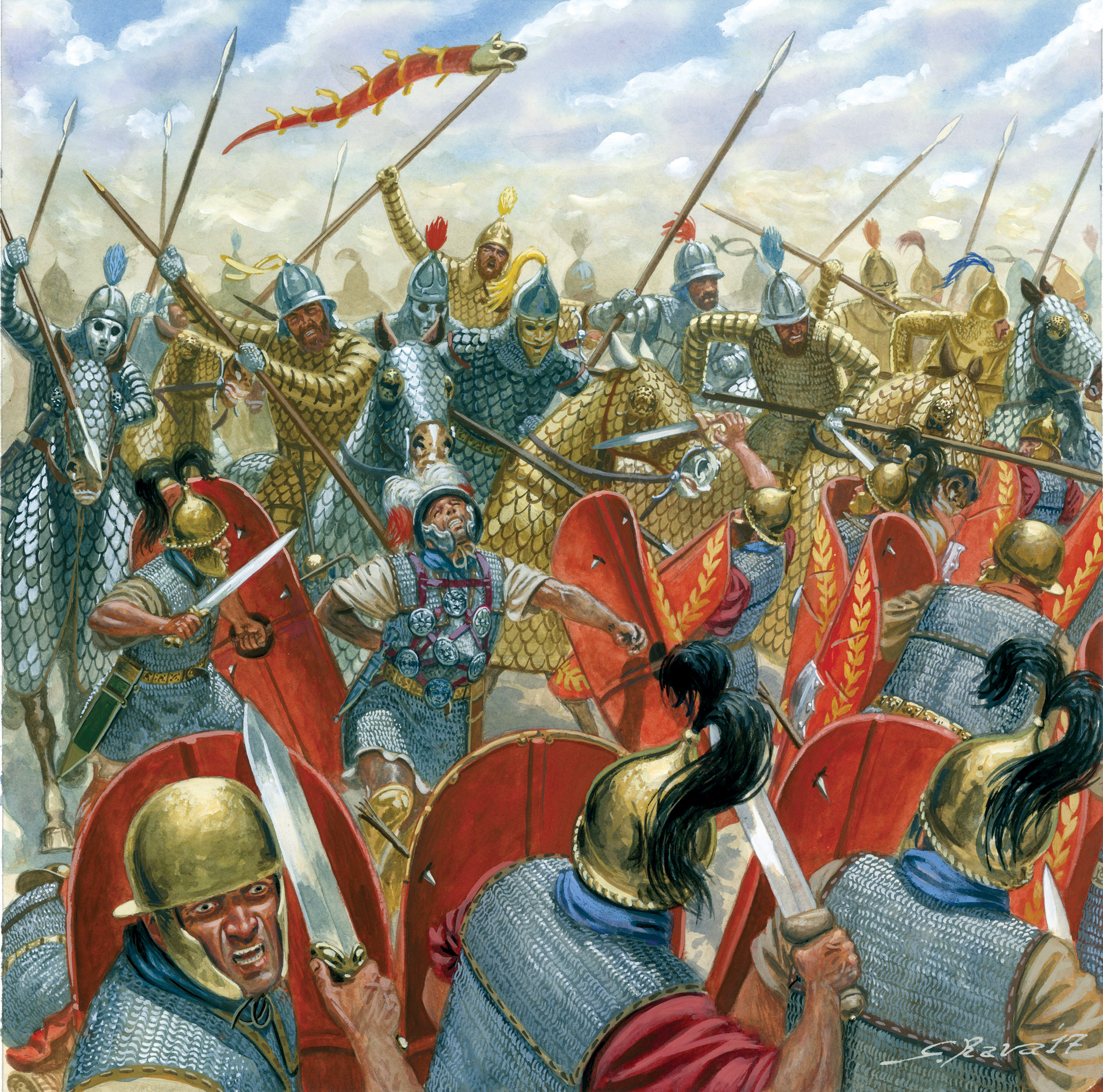oman and Parthian armies clashing during the historic Battle of Carrhae