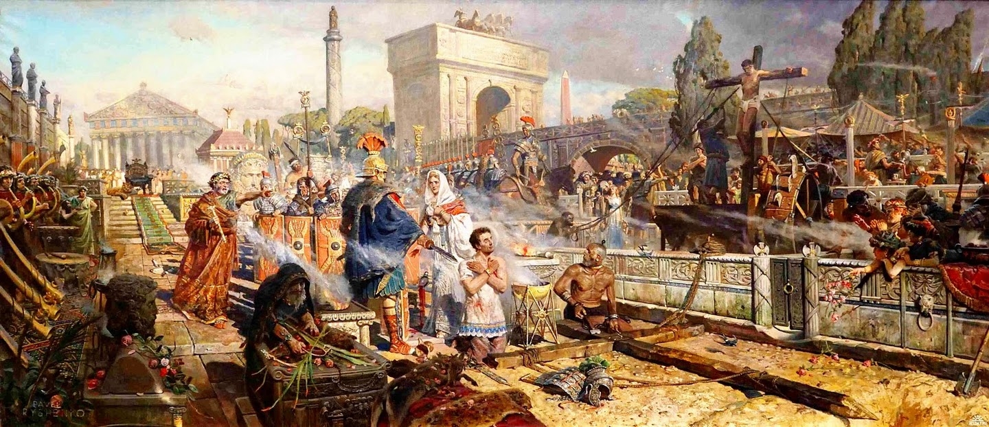 Christians being punished in ancient Rome after being blamed for the Great Fire under Nero
