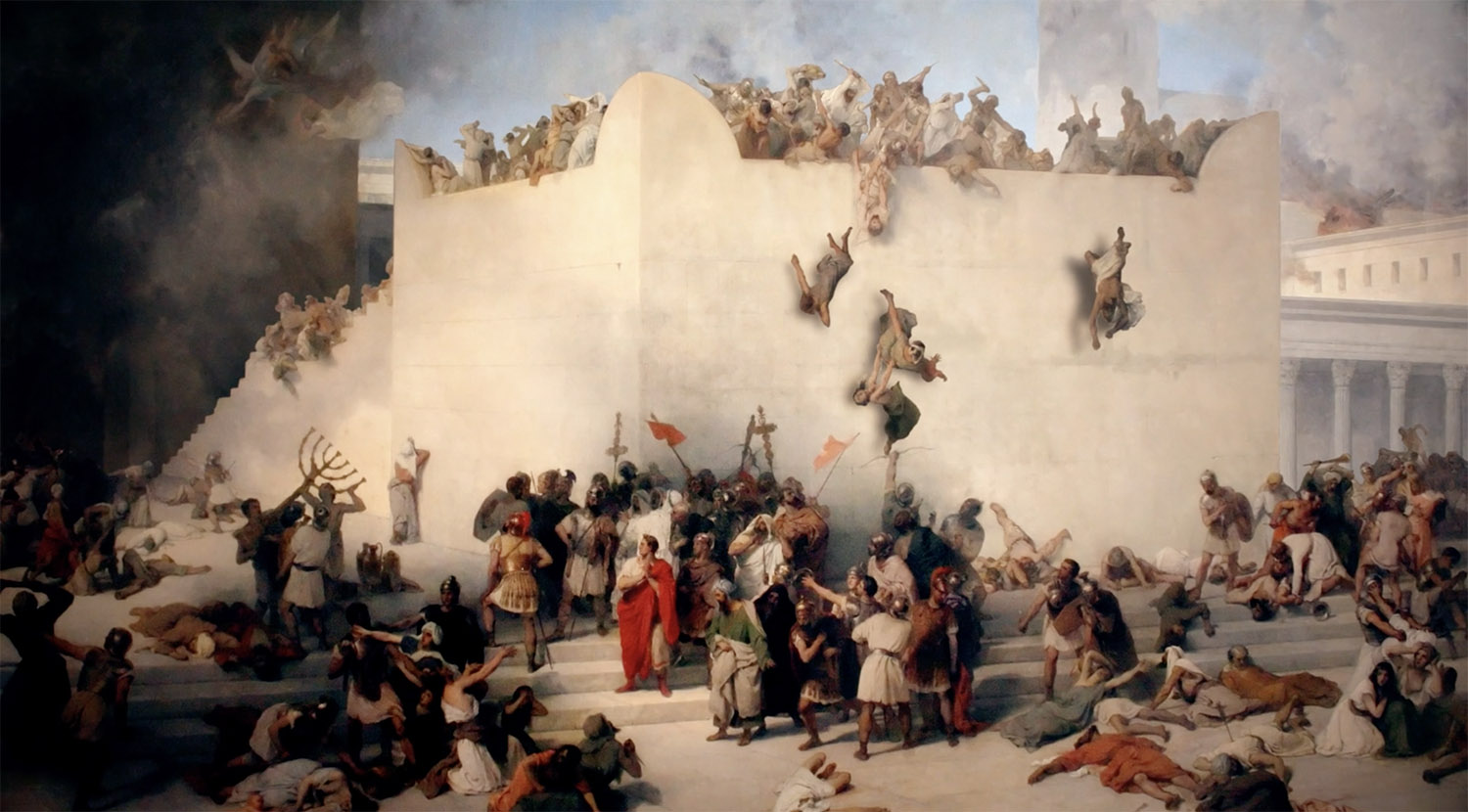 Roman soldiers sacking Jerusalem after the city fell during the siege in 70 CE