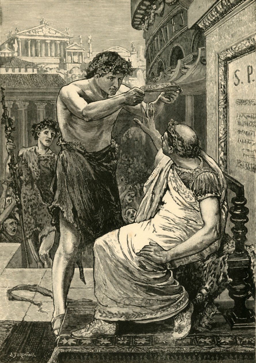 Julius Caesar refusing a crown offered by Mark Antony during a public Roman ceremony