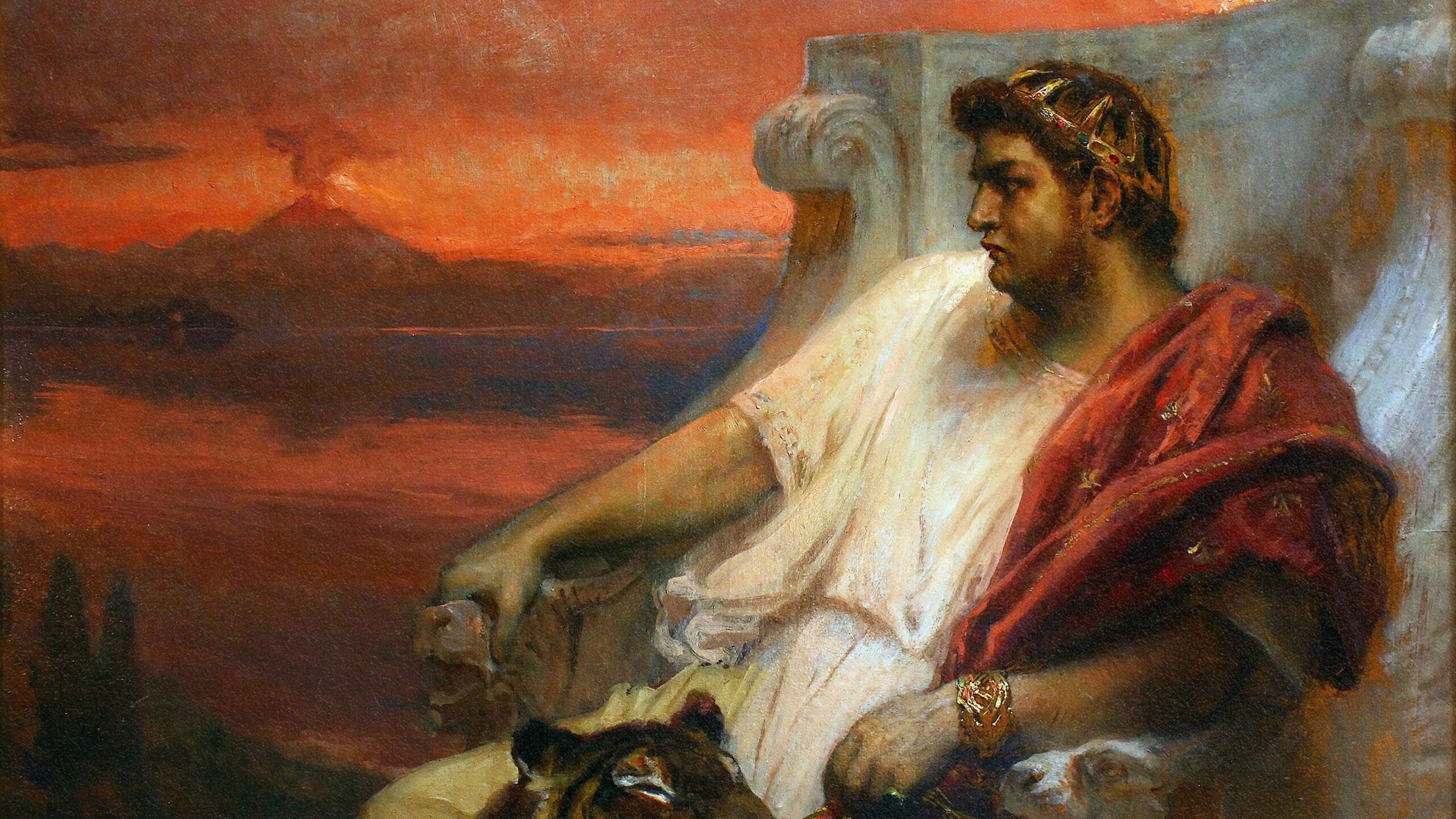 Emperor Nero addressing the Roman public about accusations surrounding the Great Fire of Rome