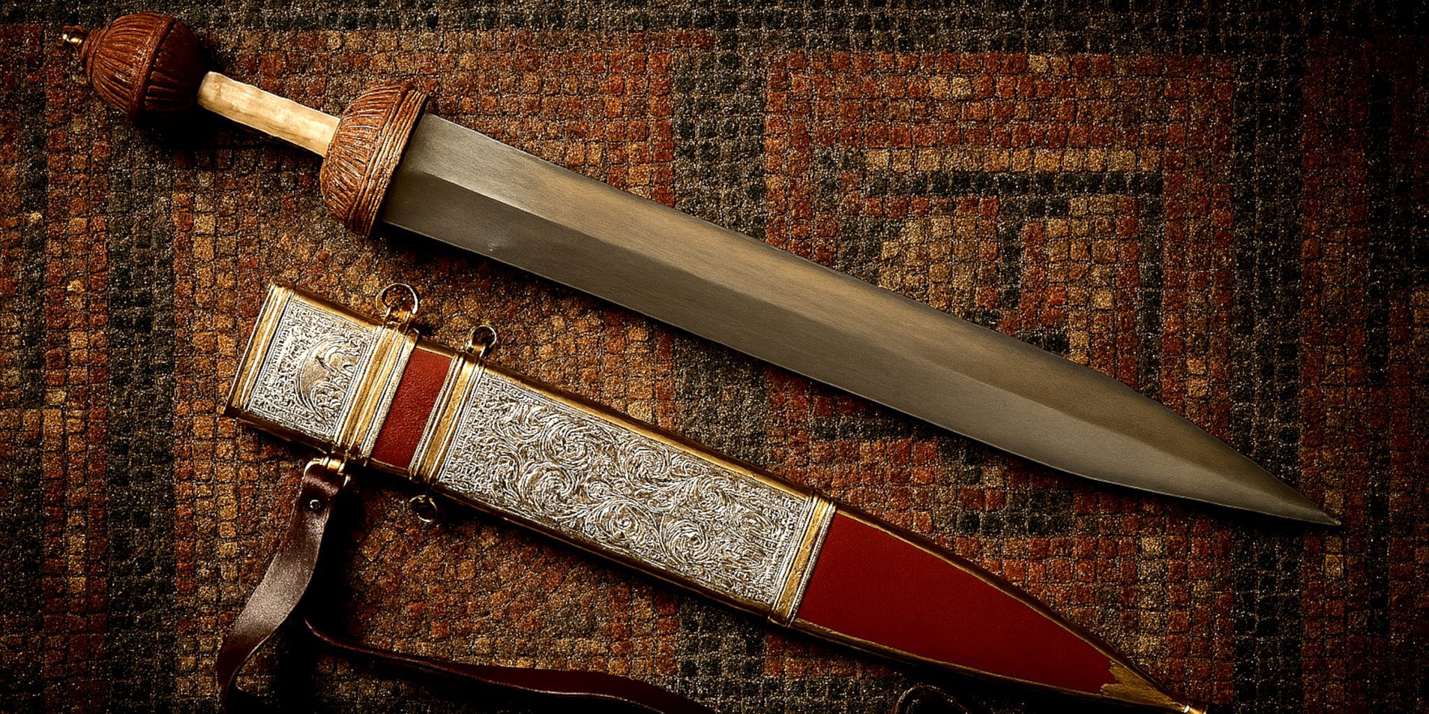 Roman gladius sword with its protective scabbard, a standard weapon of legionaries