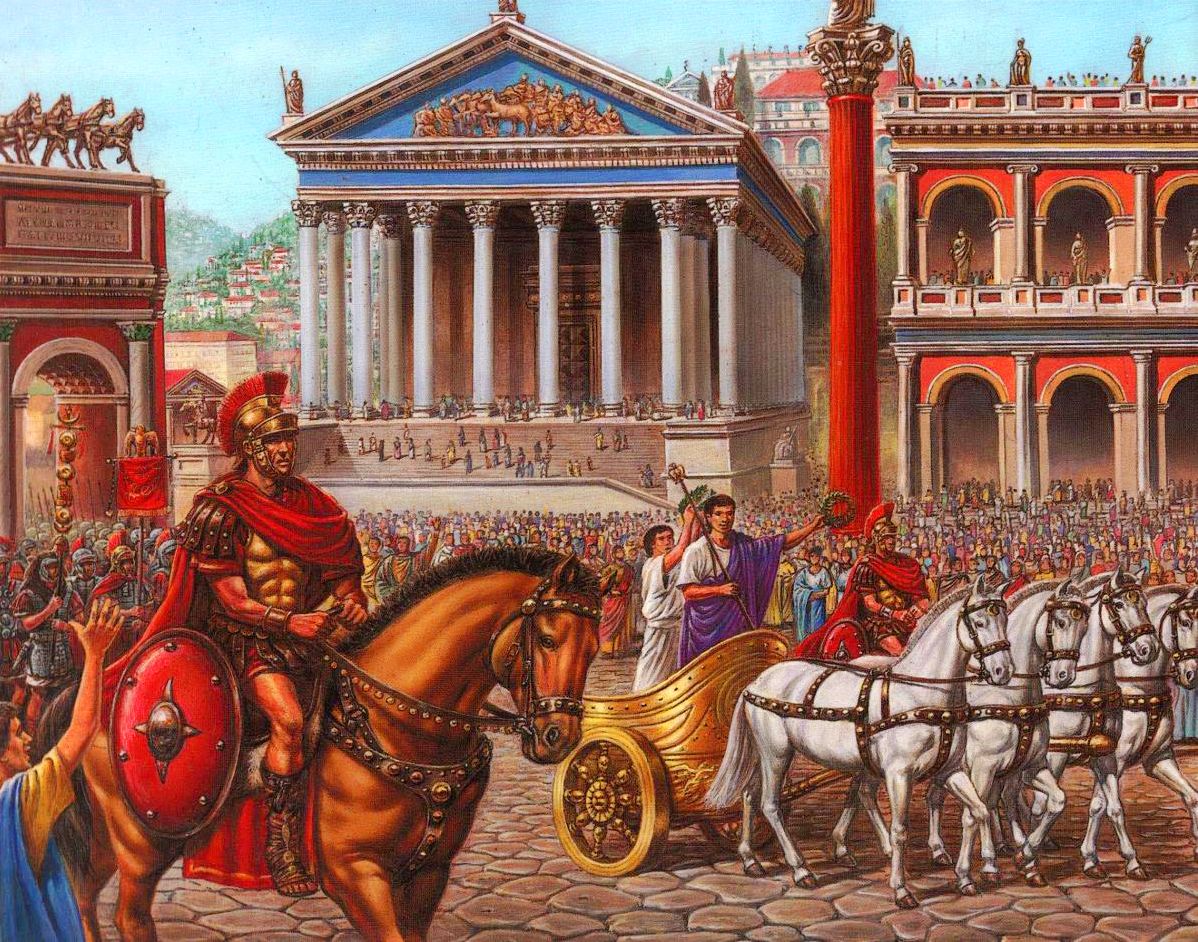 Roman triumph procession celebrating a victorious general returning through ancient Rome