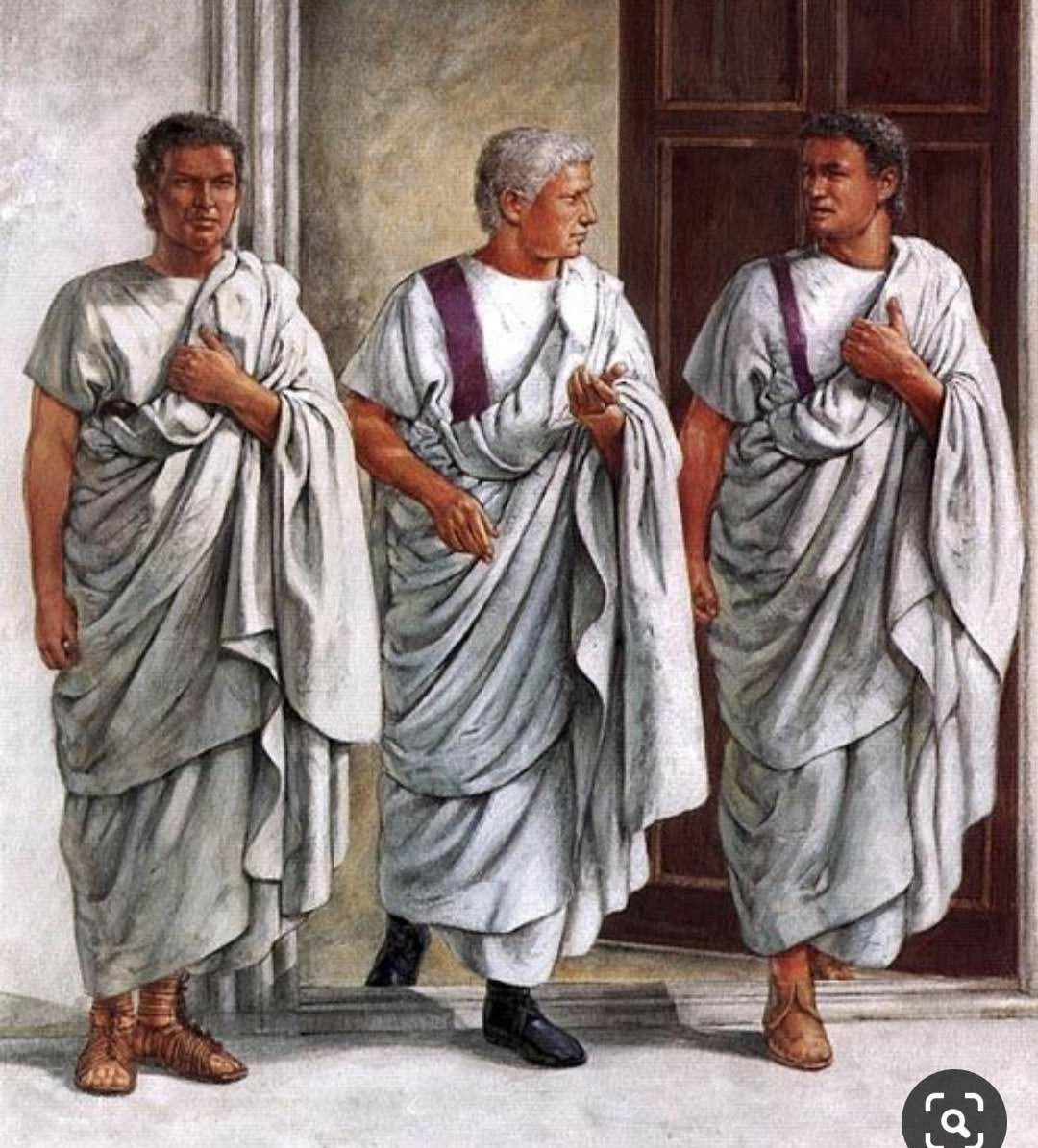 Roman diplomats debating possible strategies during negotiations in the Samnite Wars