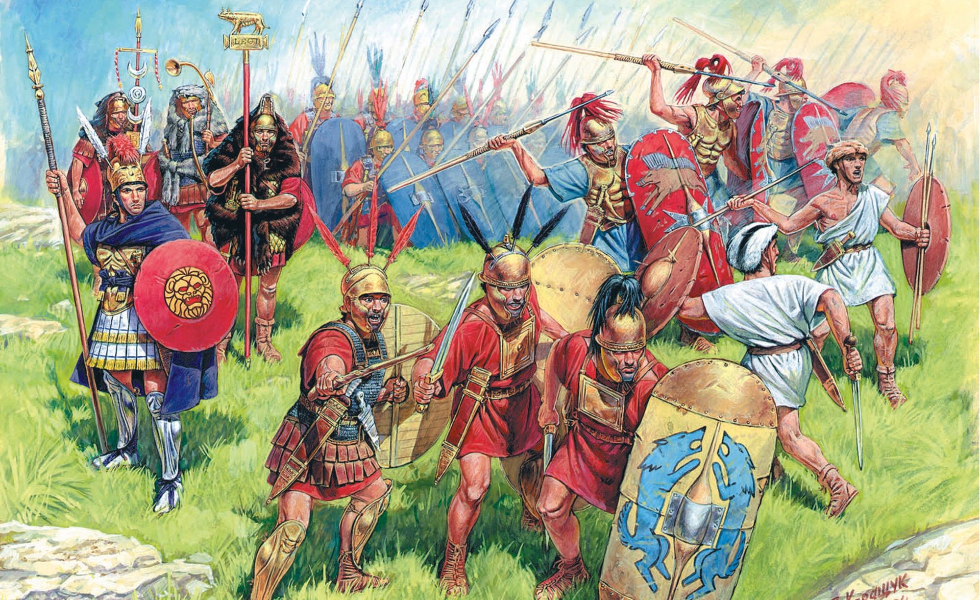 Roman soldiers fighting Spartacus and his rebel army during the Third Servile War