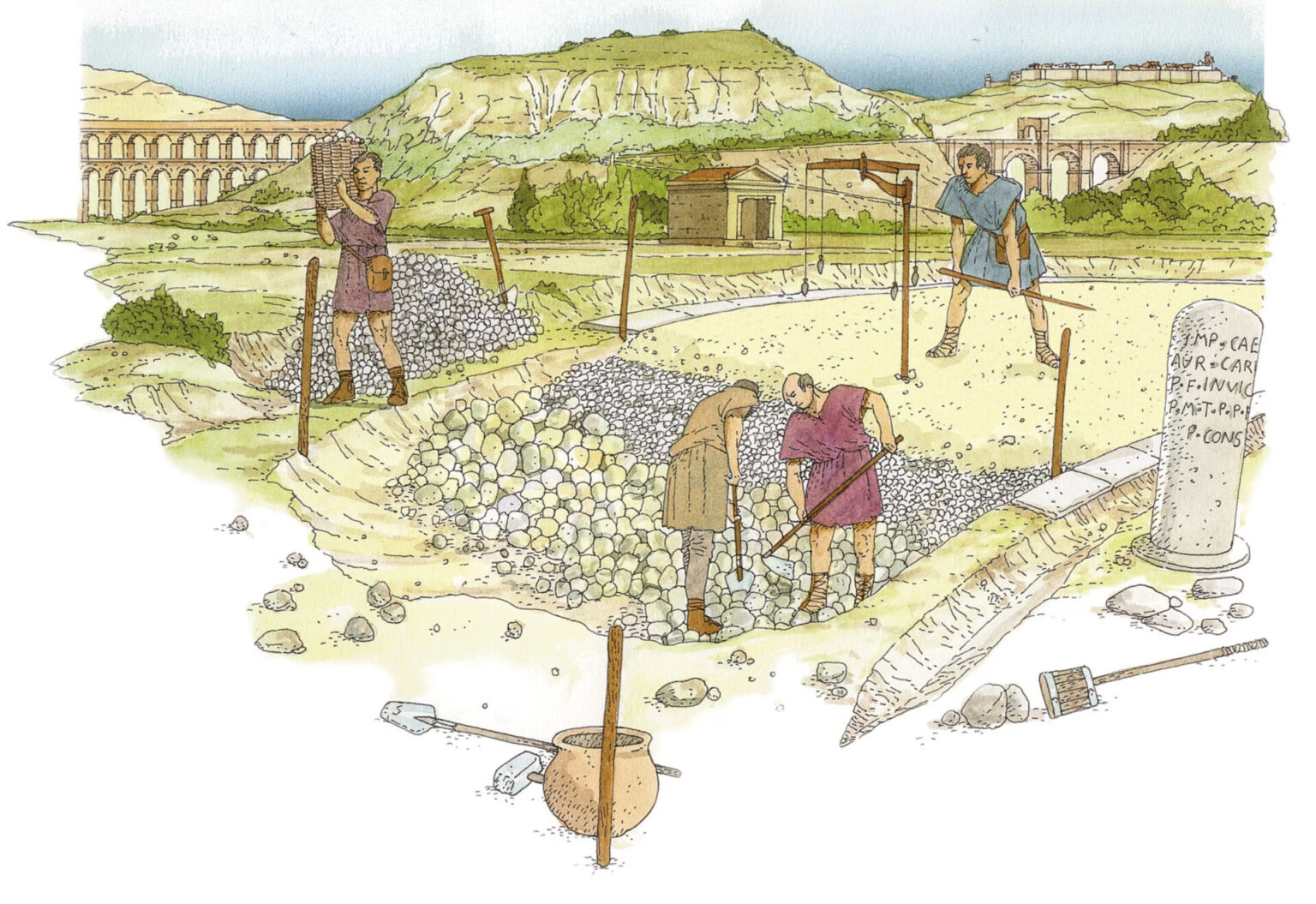 Roman laborer working on construction projects in ancient Rome